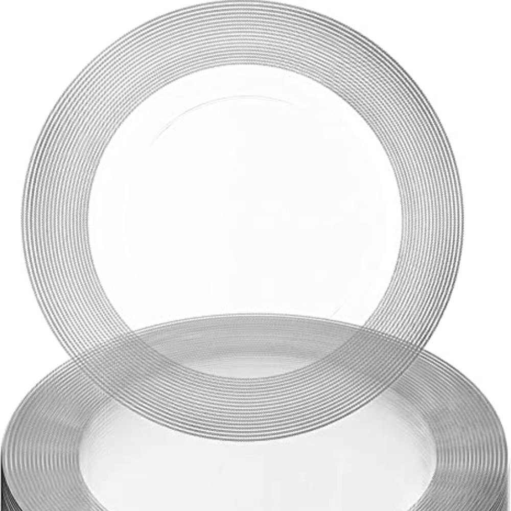 𝅺13" In Charger Plates [10 Pack] Clear, Silver Rope Textured Rim.